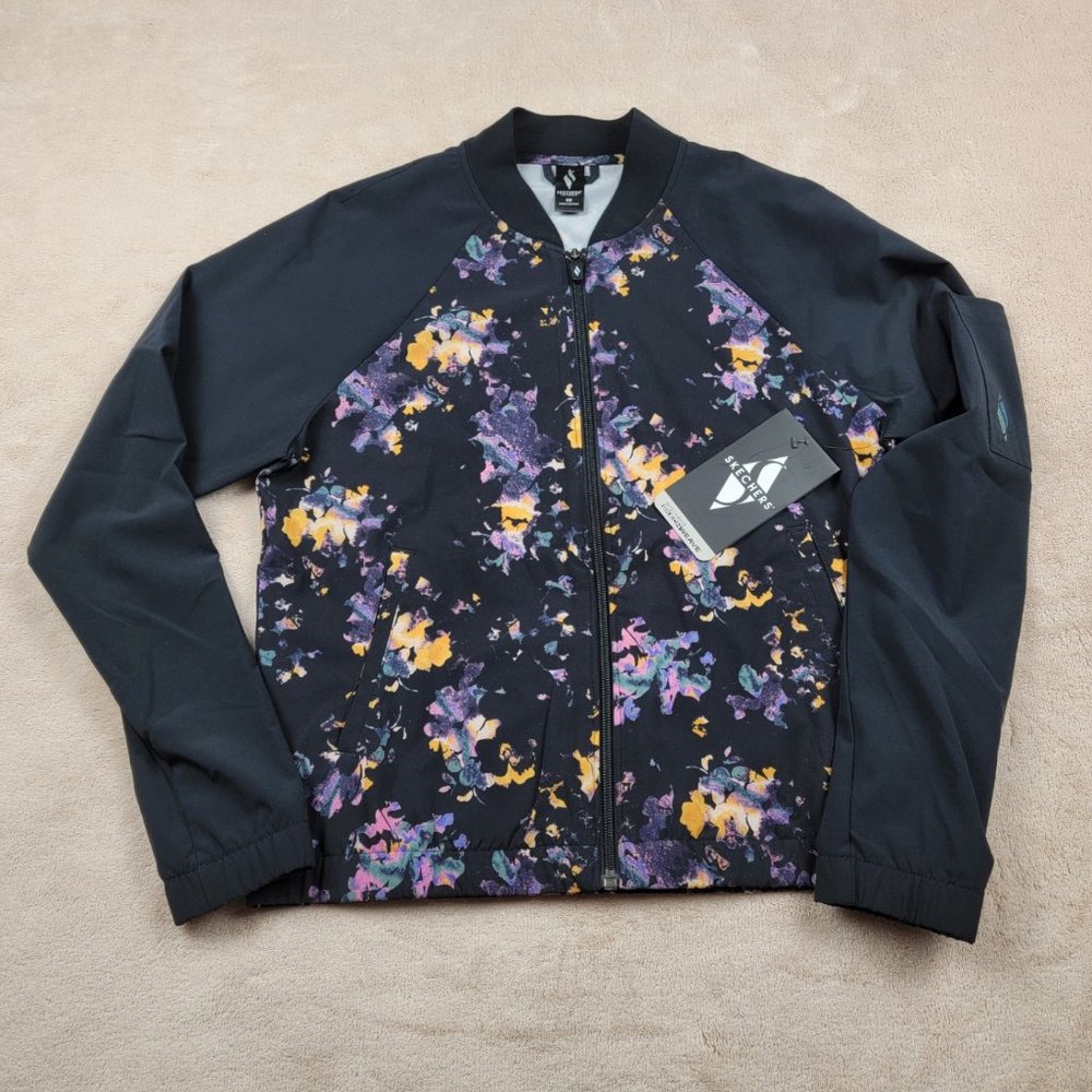 SKECHERS SKECHWEAVE LIGHTWEIGHT WOMENS ZIP FRONT FLORAL JACKET SIZE XS NWT